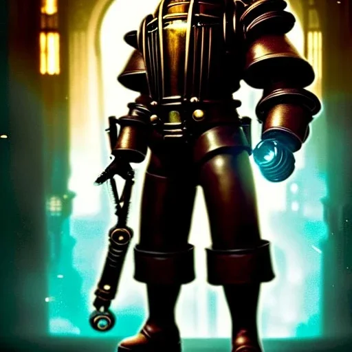 a picture of atlas from Bioshock, darker colors, master quality, backlighting, soft lights, full body portrait, in frame, 8k, dark color pallet, perfectly drawn face, well drawn, BioShock, steampunk