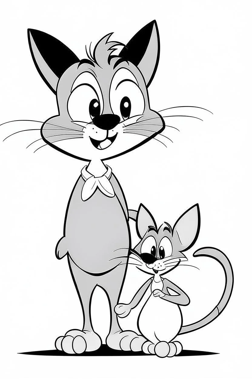 cartoon of tom and jerry. simple thin crisp lines. kids. no shading. no color