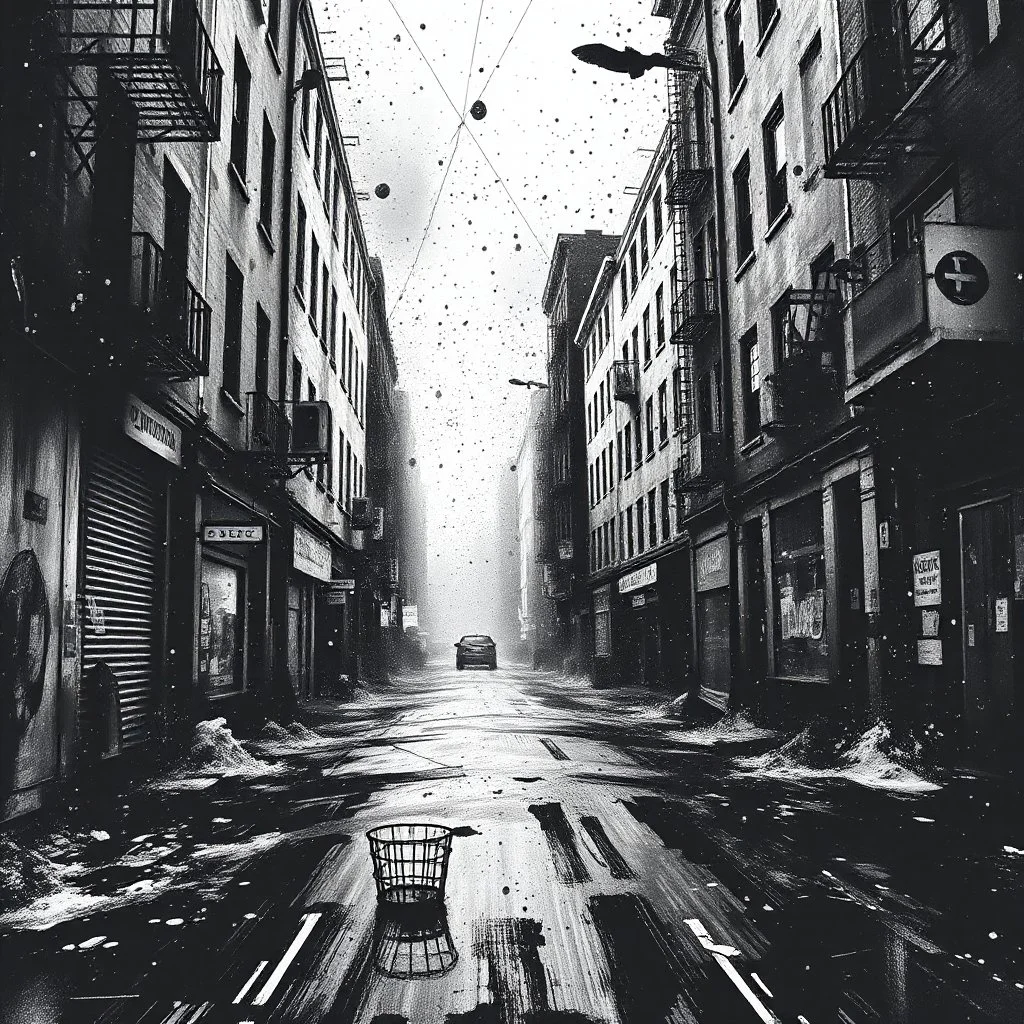 dirty back streets ghettoblaster abstract particles waves length sonic capacity black and white cube