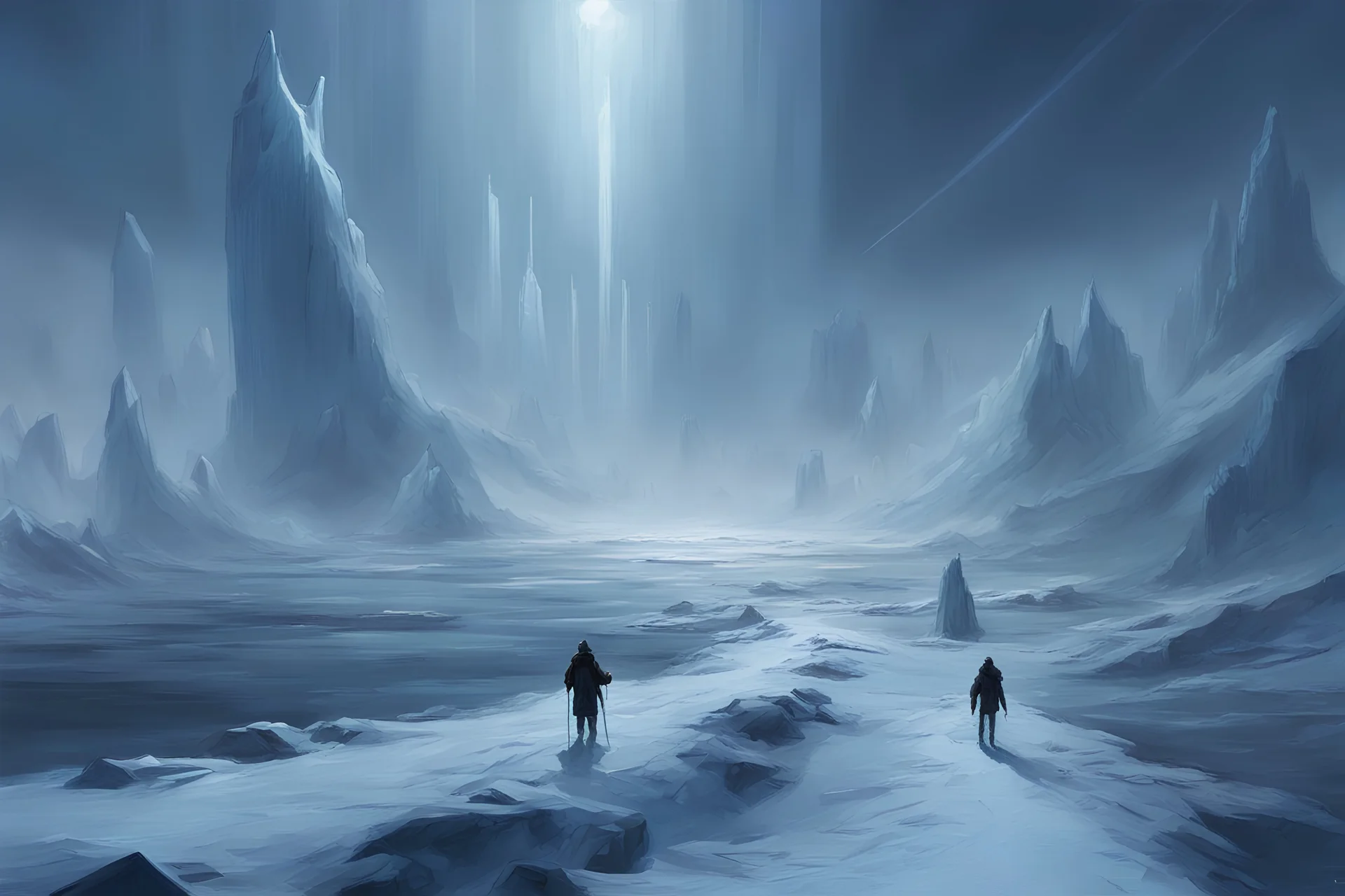 ice, night, rimbel35 youtube channel influence, very epic and concept art, winter, sci-fi, futurism influence, winter, friedrich eckenfelder and jenny montigny impressionism paintings