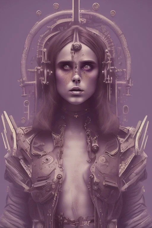 Abstract steampunk, purple tones,Danish singer MØ face,