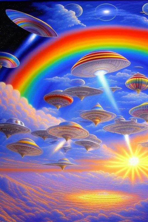 intergalactic very beautiful ufos rainbow futurist,mother ship pleiadian