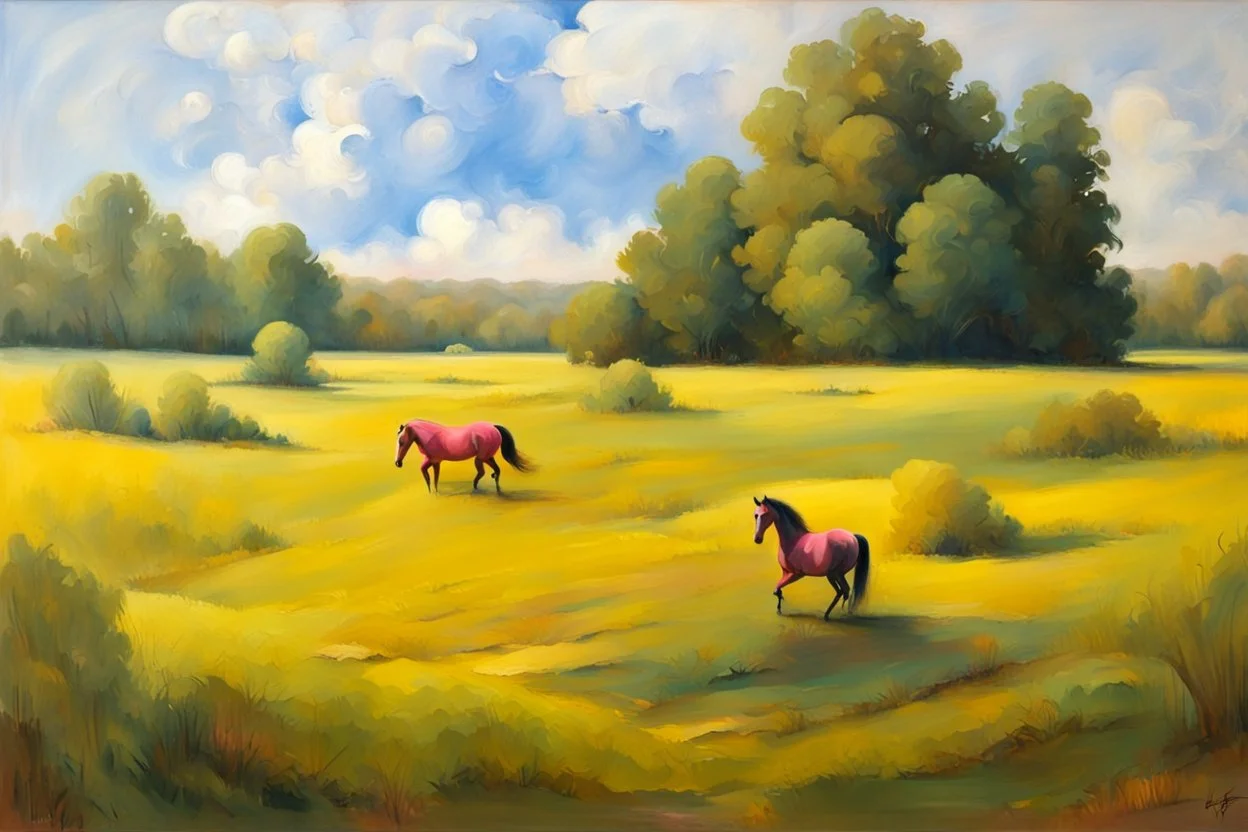 Big pink plastic toy horse.19th painting