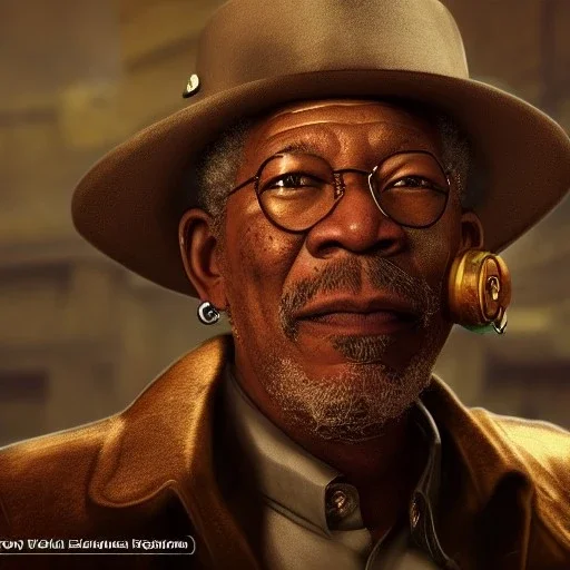 Morgan Freeman steam punk character very detailed cinematic unreal engine photo realistic