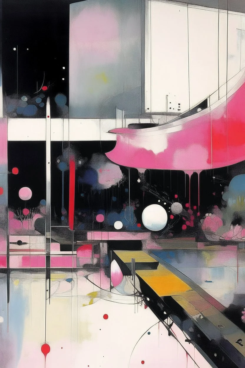 Empty Minimal contemporary abstract flat landscape painting. Concrete carpark. Big brushstrokes. Drips of paint. style of Justin Mortimer and Adrian Ghenie.