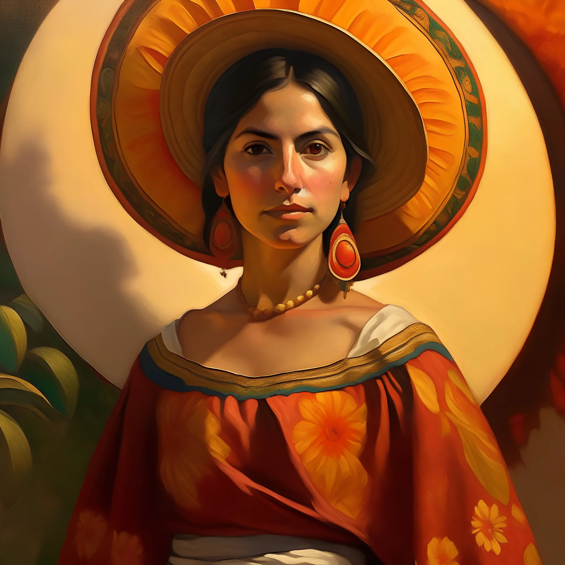 mexican woman portret painting neoclassism whole body zoom the sun