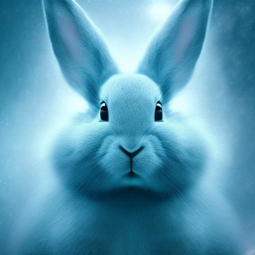 A portrait of a crystalised rabbit big good drawled hands, atmospheric, realistic, unreal engine cosmic galactic, cinematic lighting, octane render, yellow blue colors, transparent, cosmic ambiance, masterpiece, art by Yoji Shinkawa, composing fit inside