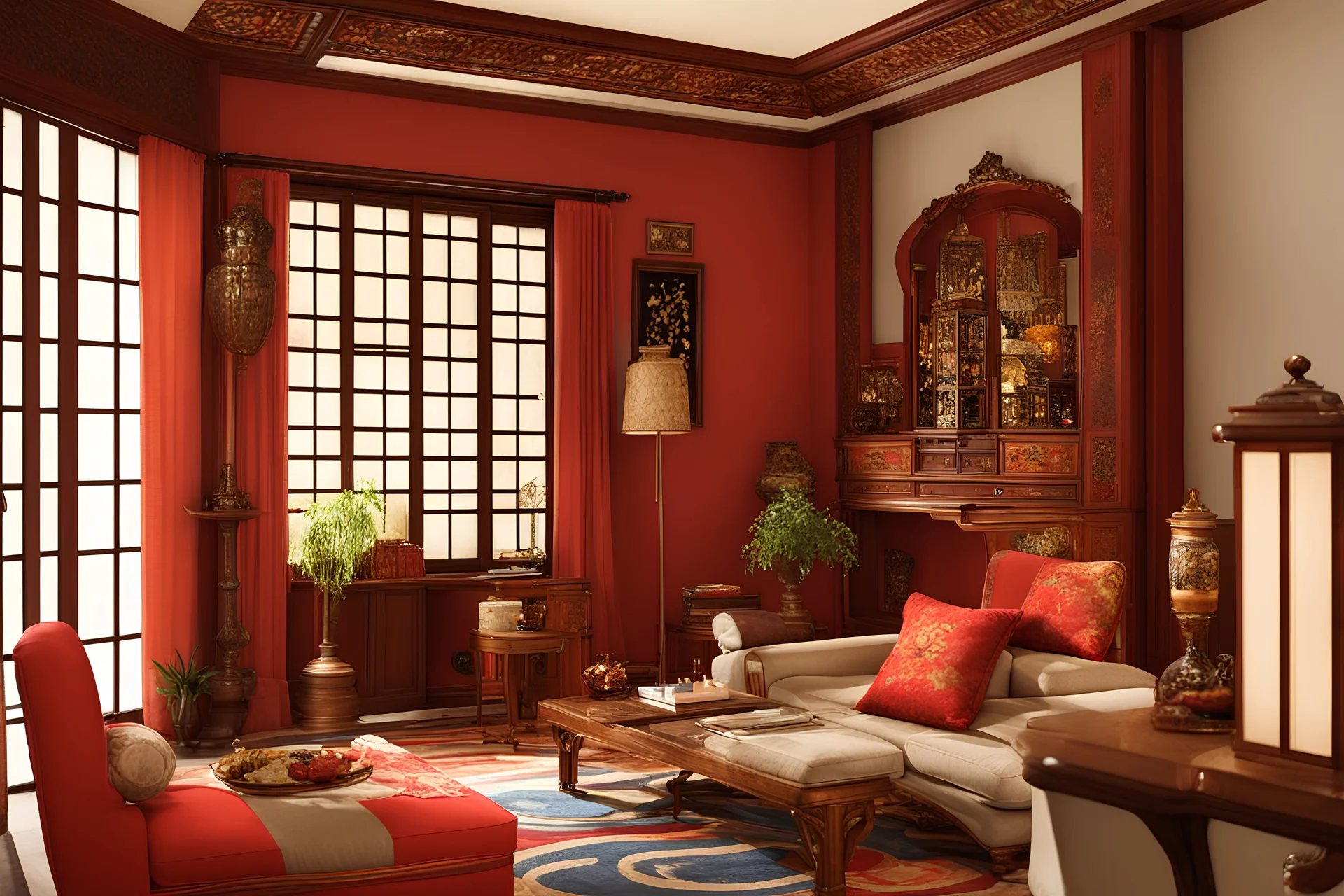 a chininse style living room