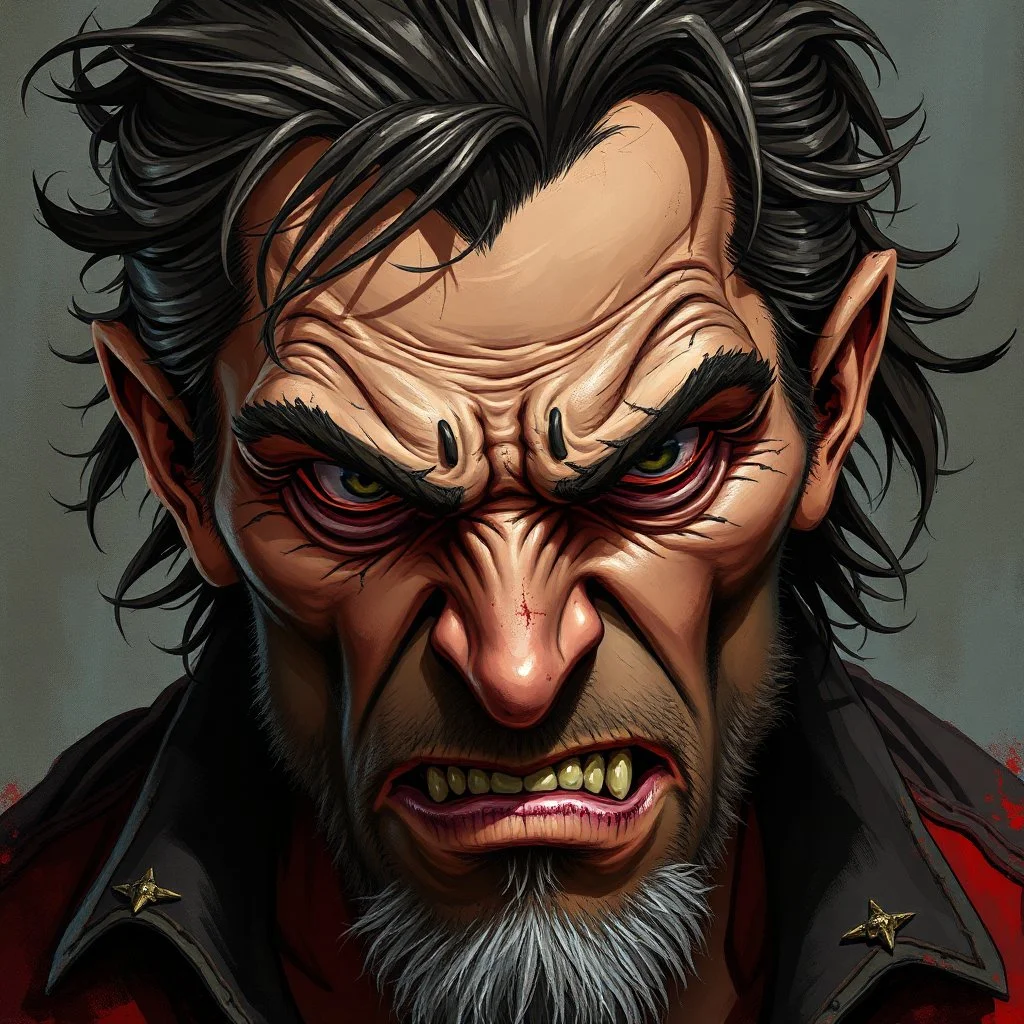 dnd, fantasy, handpainted, painted like renaissance art, high definition, stylistic, portrait, illustration, artistic, professional illlustration, male, face, weathered face, sly, violent, evil, vigorous, rogue, criminal