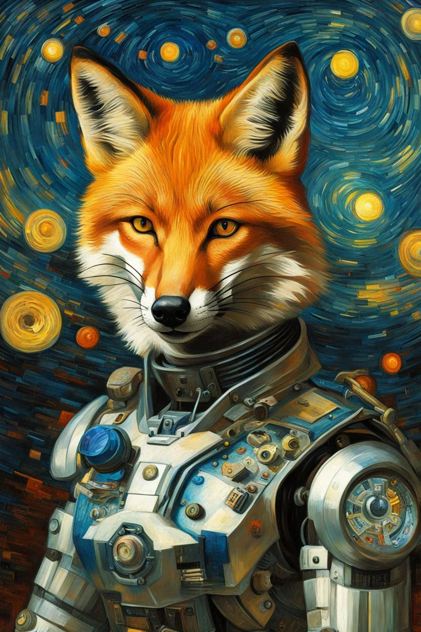 Portrait of a cyborg fox by Van Gogh