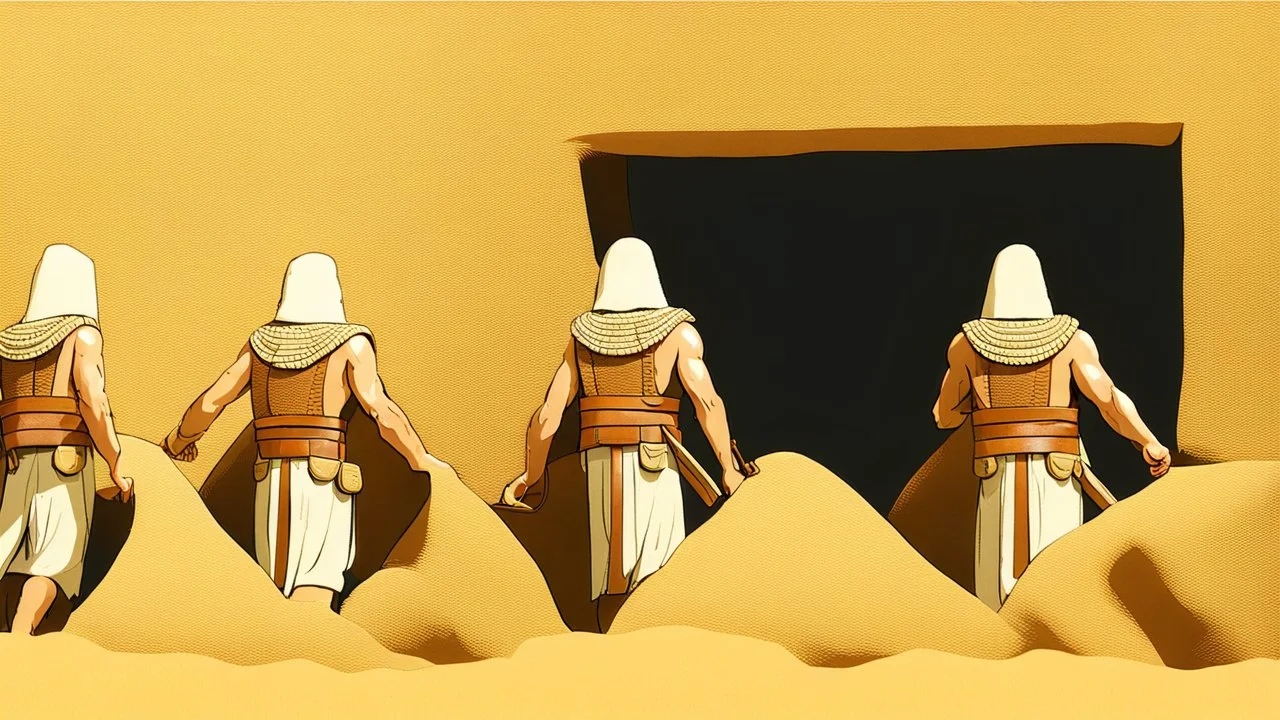 Pharaoh soldiers emerge from inside leather bags