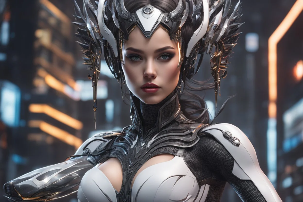 Cyber Girl in 8k Neco artstyle , venom them, white costume, close picture, intricate details, highly detailed, high details, detailed portrait, masterpiece,ultra detailed, ultra quality