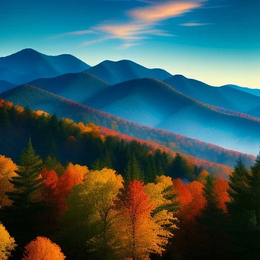 Great Smoky Mountains,aerial view,extremely detailed digital painting, high resolution,8k, realistic, beautiful, volumetric lighting, mystical colors ,perfectly centered image, perfect composition, rim light, beautiful lighting,masterpiece, stunning scene, raytracing, anatomically correct, in the style Van Gogh and robert e howard and Ken Kelley and Ohrai Noriyoshi and Simon Bisley and tomzj1.