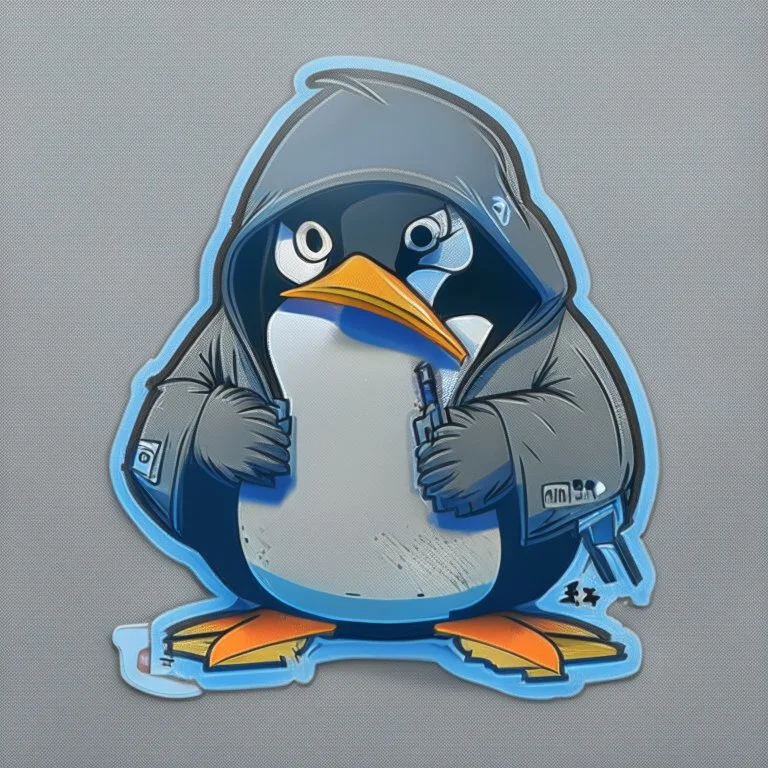 penguin hacker sticker caricature