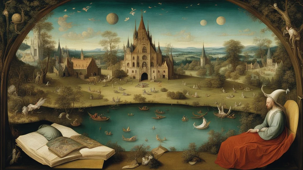 Style Hieronymus Bosch, relaxation, luxury, dream world, calm beauty, fantasy world, magic, beautiful composition, exquisite detail