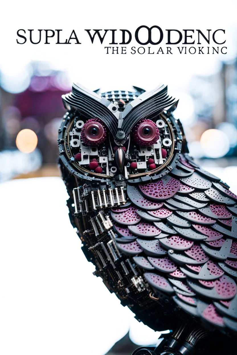 Owl made of Raspberry Pi computer parts, Lush Void: The Solar-Cyborg, Underpunk, imperfection, natural lighting, cinematic, Fuji Film, Anamorphic lens, 2040s, deep depth of field, Solarpunk