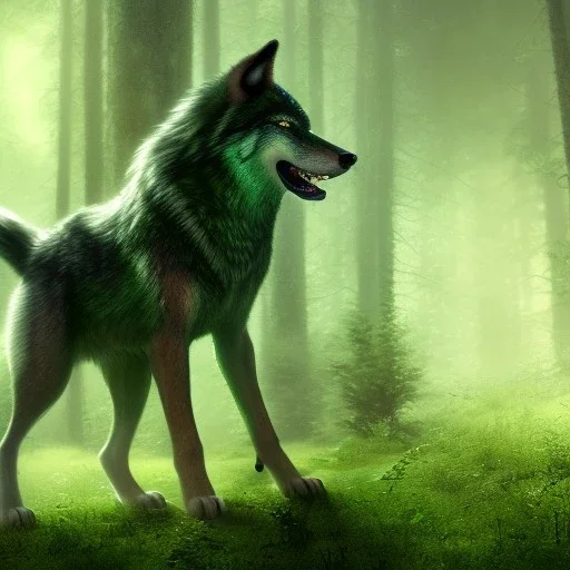 Green Wolf, 8K, cinematic lighting, sharp focus, masterpiece, expert