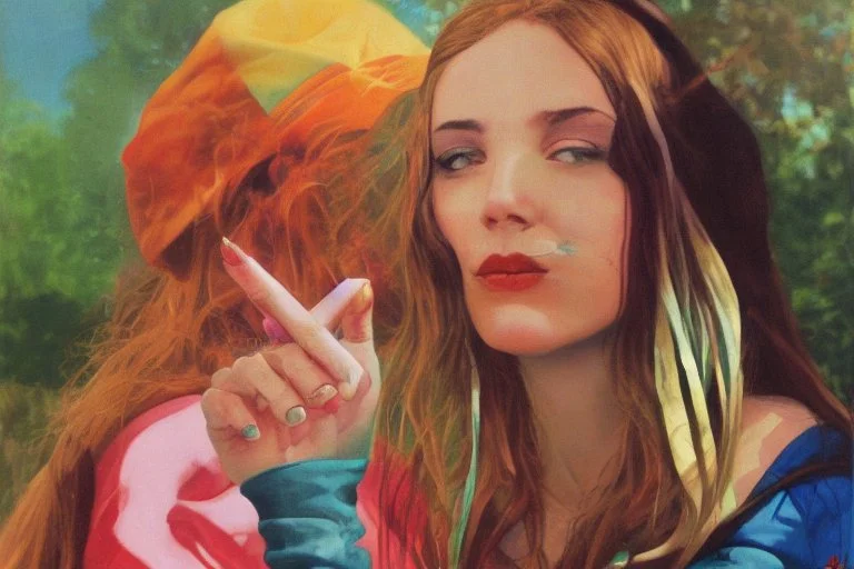 hippie girl smoking by alex ross