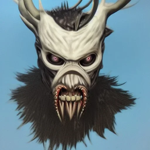 Wendigo monster with bat face and white skin and tentacles