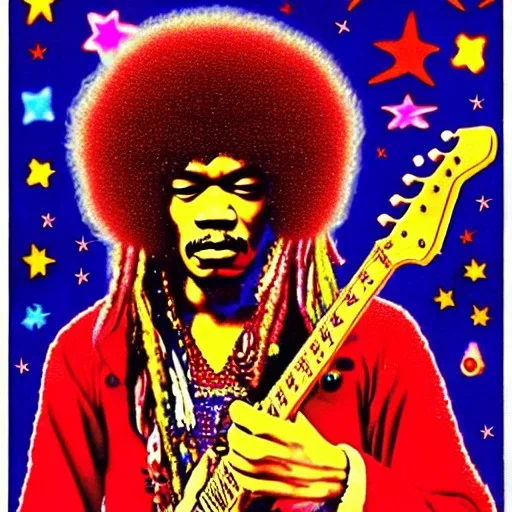 WOODSTOCK, hippie JIMI HENDRIX Santa playing electric guitar, psychedelic, peace sign, MUSHROOMS, TRIPPY, ACID, LSD, dreadlocks