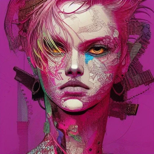 beautiful punk girl, hyper detailed, hyperdetailed, intricately detailed, illustration by <kilian eng> <Yoji Shinkawa>, purple tones,