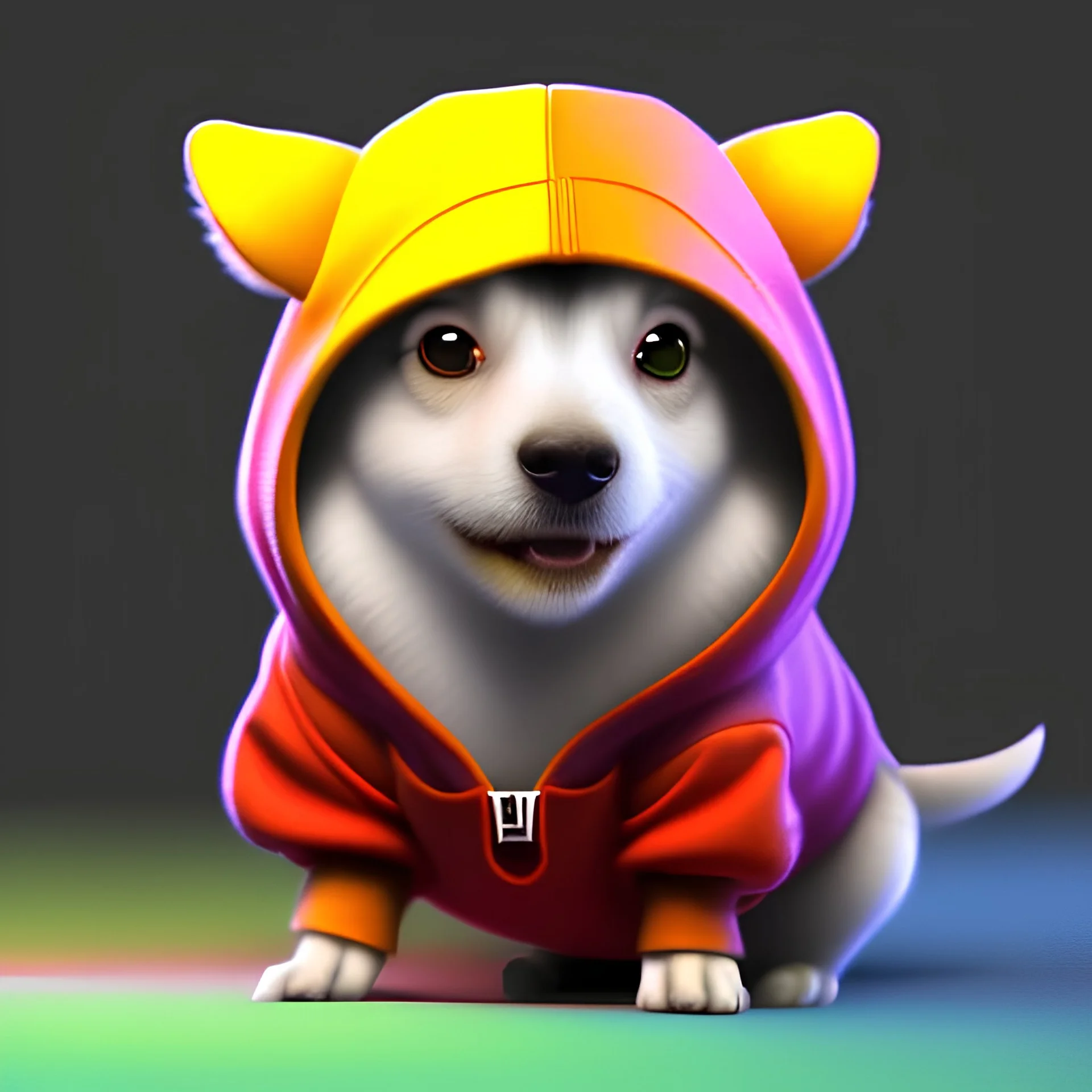 Concept art of Little mascot dog wearing a hoodie (Pixar art style)++, highly detailed, digital painting, art stations, concept art, smooth, unreal engine 5, god rays, ray tracing, RTX, nanite polygons, lumen lighting, ultra detail, volumetric lighting, 3d, detailed anime, finely drawn, high definition, high resolution, cartoon [ animation, cartoon, drawing, painting, low res, cropped, watermark, jpeg artifacts, low quality, normal quality, bad anatomy, text error, worst quality, blurry thousan