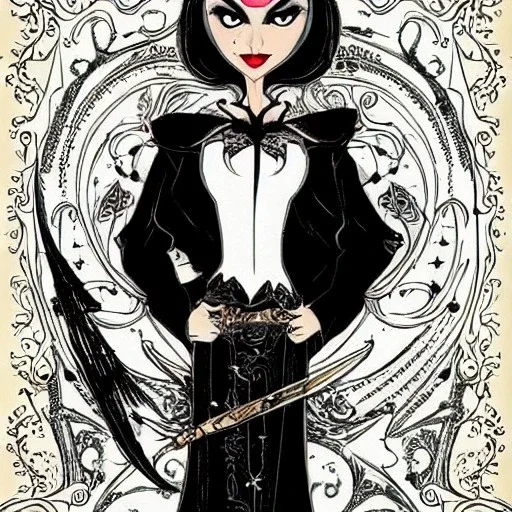 extrem tim burton style and disney style of an old and extrem malicious stepmother, sharp focus, sneaky eyes, old face