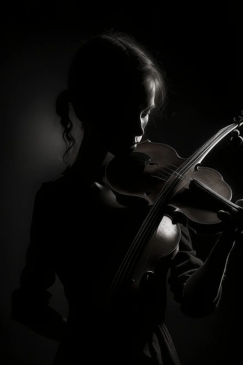 A dark shadow with a violin, controlling the souls of people