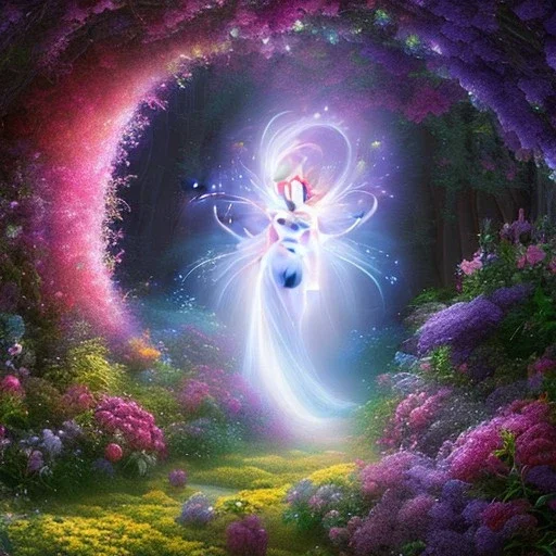 beautiful fairy inside a flowery dreamscape, soft pastel colors, soft lightning