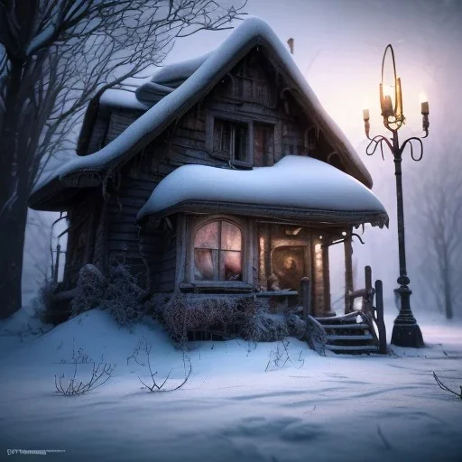 sad, abandoned, miserable dog tied outside of a house, winter, 8k resolution, high-quality, fine-detail, intricate, digital art, detailed matte, volumetric lighting, illustration, 3D octane render, brian froud, howard lyon, selina french, anna dittmann, annie stokes, lisa parker, greg rutowski