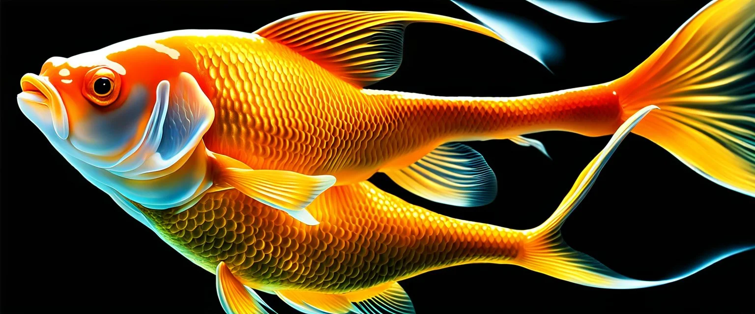 ultra high image quality, Close-up of a goldfish resembling liquid gold, fins rippling like molten metal, set against AMOLED-worthy pure black backdrop, fantasy art style infused with a golden filter, tailored for vertical wallpaper, exclusive design with no duplicates, radiating beauty suitable for a PC screen image, vivid colors, ultra fine, digital painting.