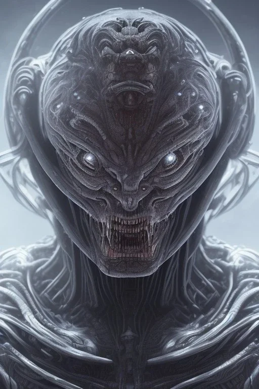 evil berserker, alien, tron, head, bitcoin eyes, 8k, finely detailed, dark light, photo realistic, hr giger