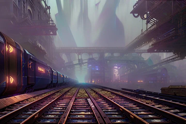 close up train+Elevated train+corner train+train on sea +alphonse mucha, greg rutkowski,matte painting, cryengine, hyper detailed, felix kelly, fantasy art, seb mckinnon