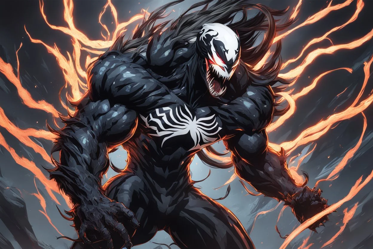 Venom in 8k solo leveling shadow artstyle, white tiger them, neon effect, full body, apocalypse, intricate details, highly detailed, high details, detailed portrait, masterpiece,ultra detailed, ultra quality