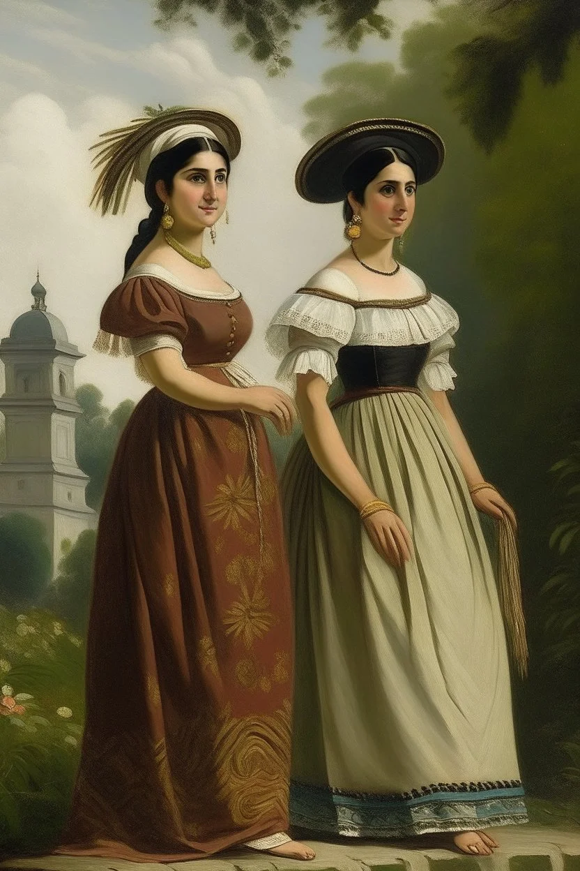 2 mexican woman painting neoclassism standing