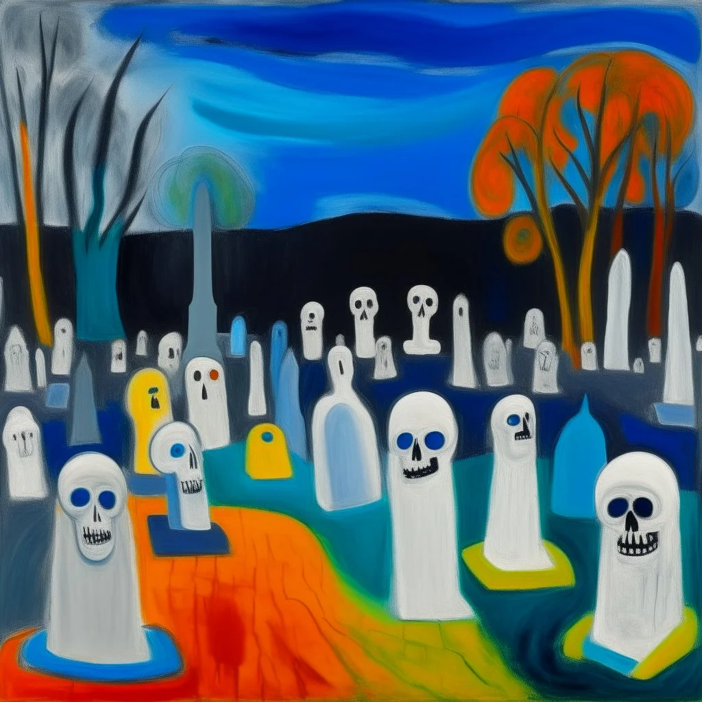 A white spongy graveyard with screaming ghosts painted by Alexej von Jawlensky