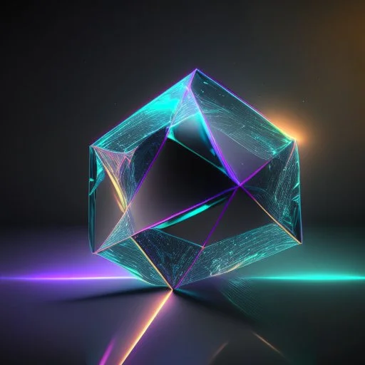 3d holographic geometric shape isolated on infinite dark background, glow, glass effect, 4k.