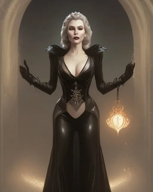 old evil queen in black leather gown, femme fatale, volouptous, busty, cleavage, angry, emperious, 8k resolution concept art portrait by Greg Rutkowski,