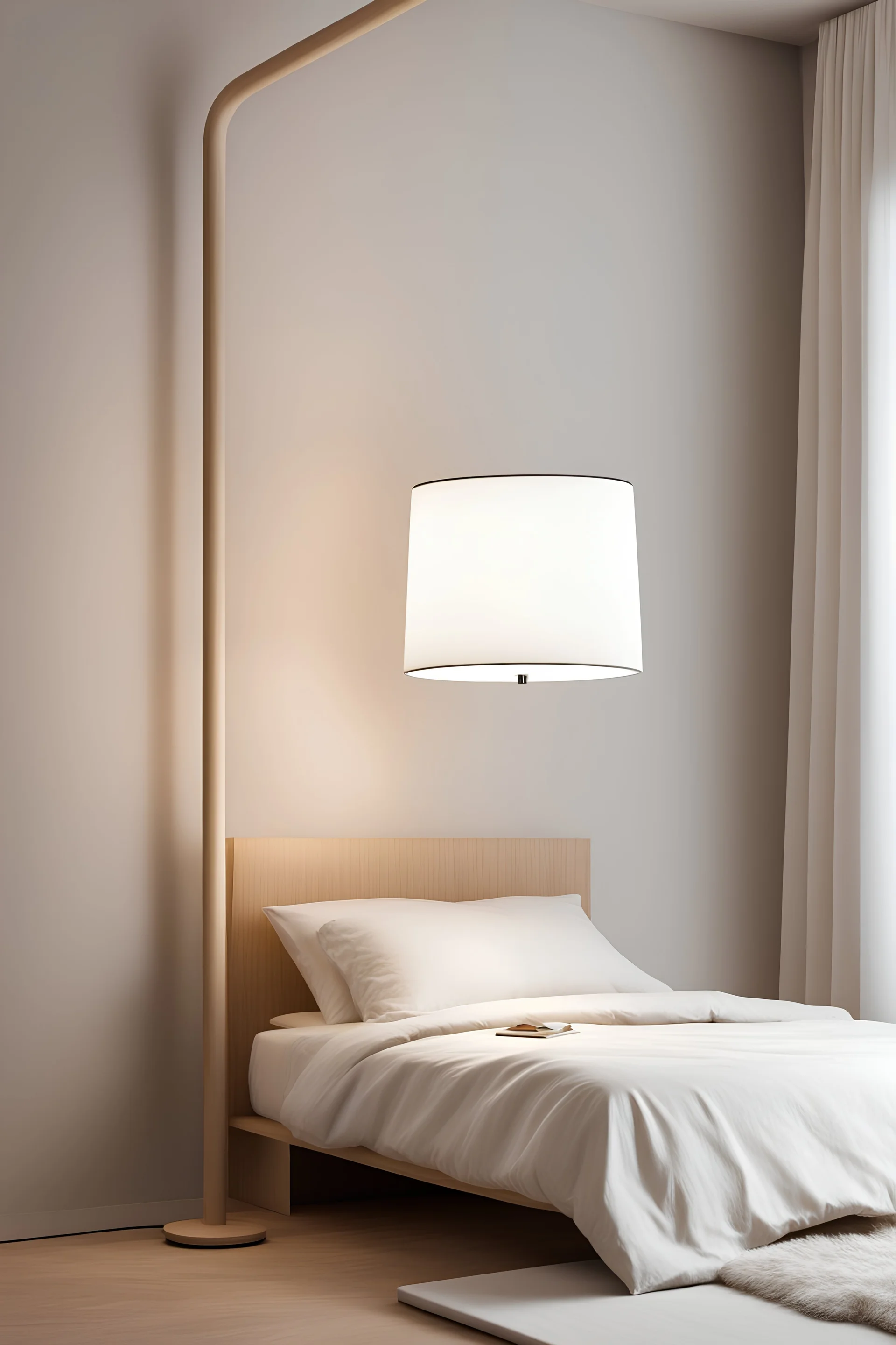 Bed lamp, modern-minimalist style, khaki and white color scheme, plywood