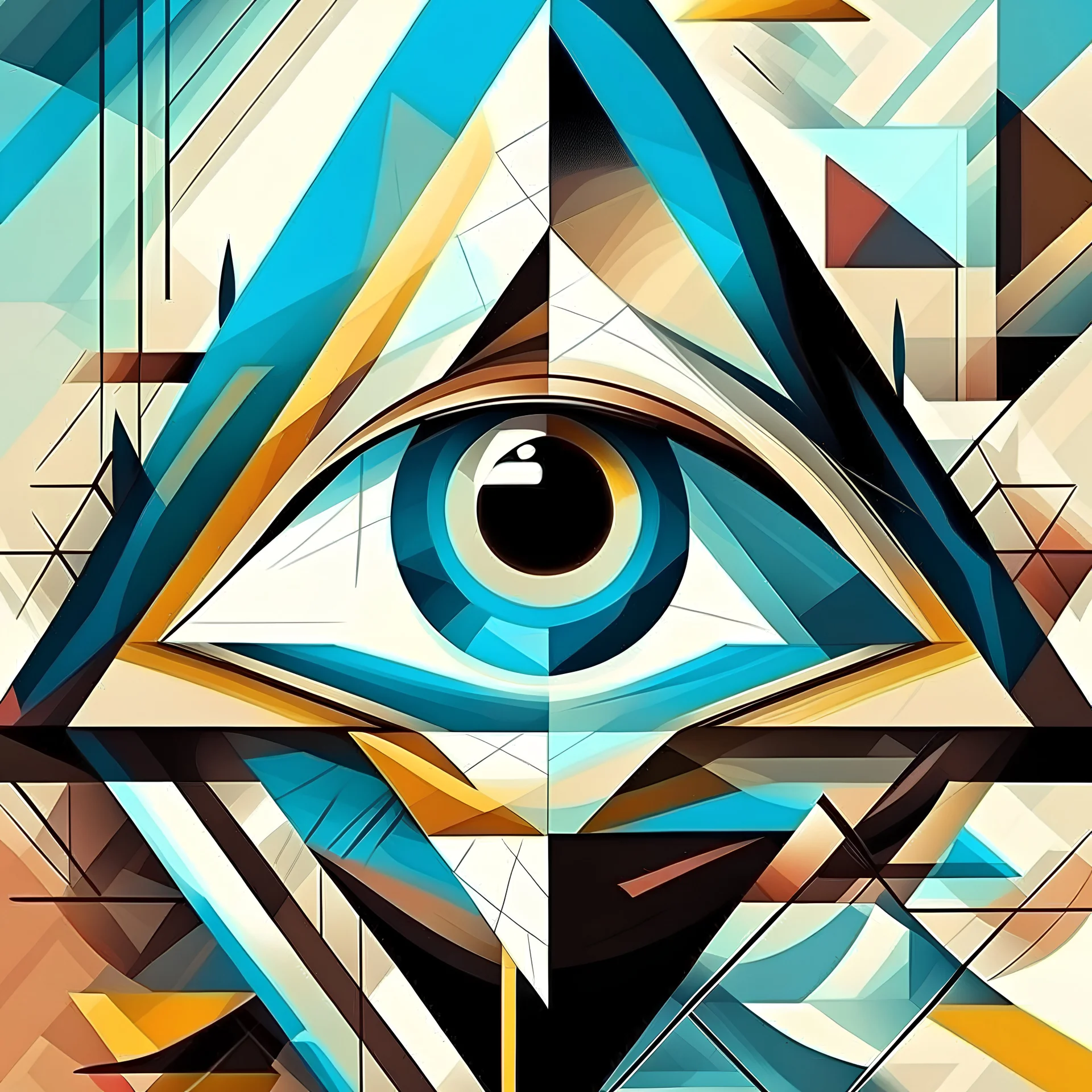 Art composition for art gallery, wall decoration or interior design. Transparency geometrical background. Eye inside a triangle. Cover design template for presentation, poster, cover or brochure.