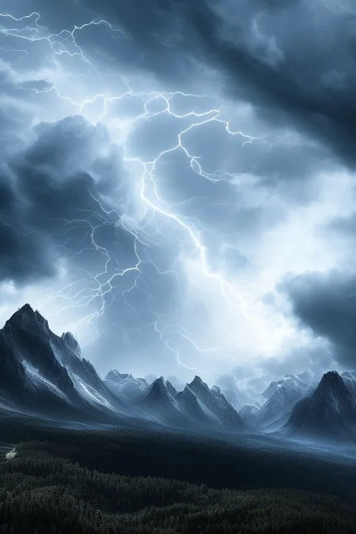 5. Generate an image of a dramatic stormy sky over a mountain range