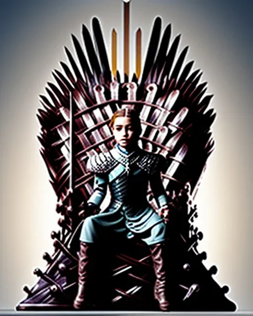 A young vampire girl sitting on a great iron throne,blood