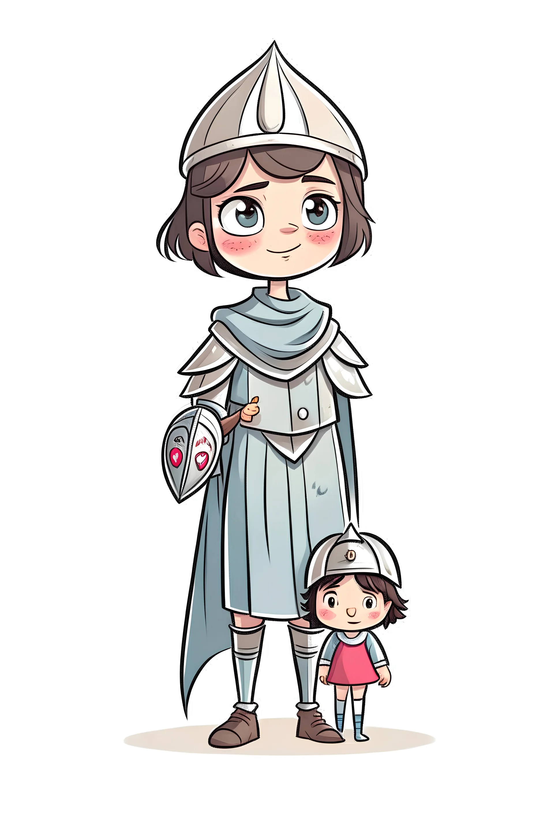 A middle-aged girl with a baby eye and a knight without arms and legs.