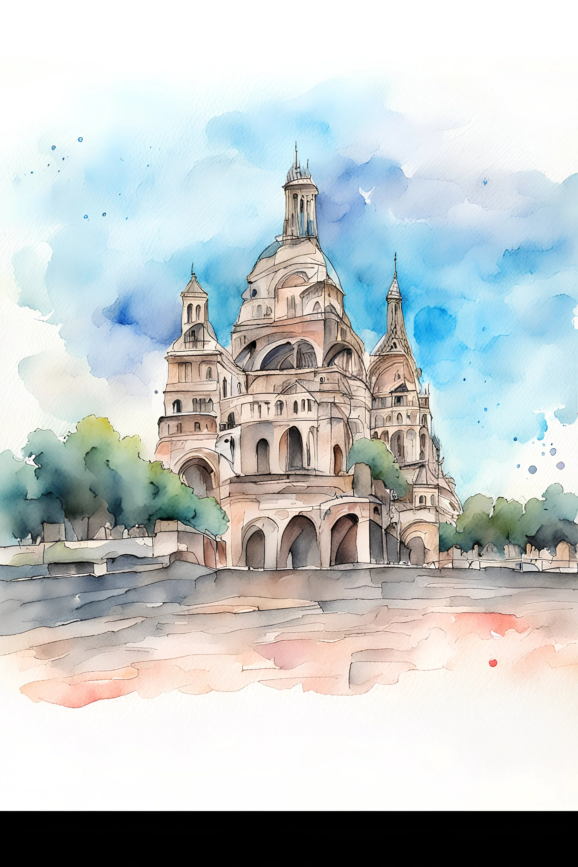 paris watercolor abstract Seine drawing type pencil and painting