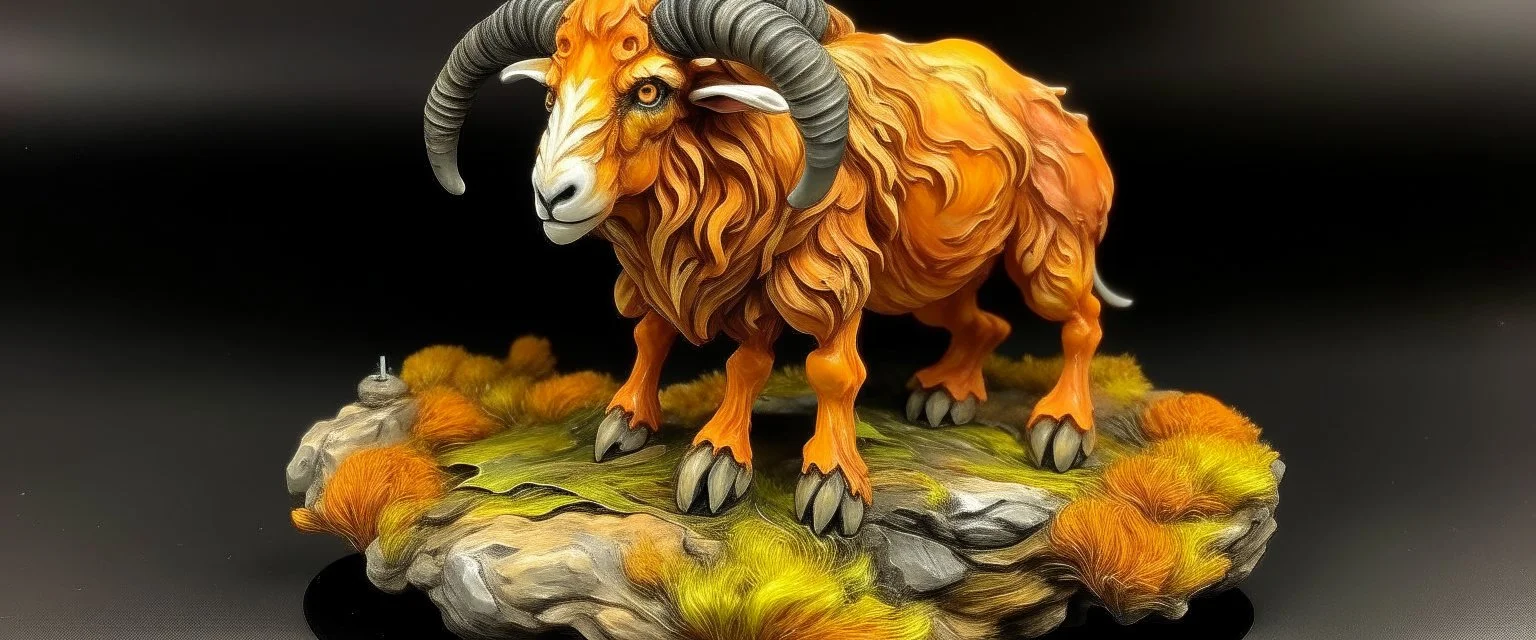 A light rosy orange colored earth elemental ram painted by Francis Danby