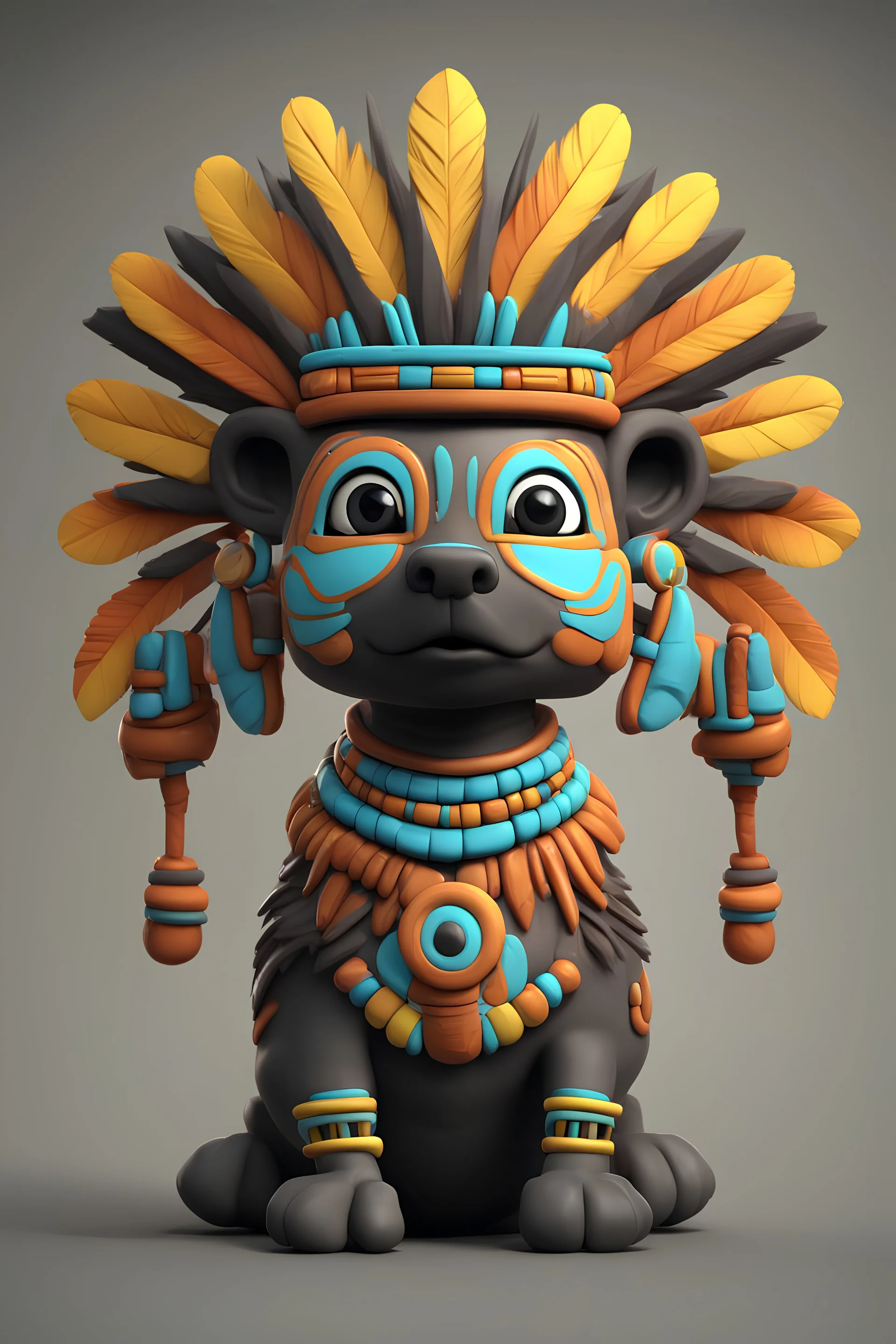 cartoon cute aztec , aztec realism style, front view, zbrush, Arys Chien and light black, lit children, 32k uhd, round,8k,HD