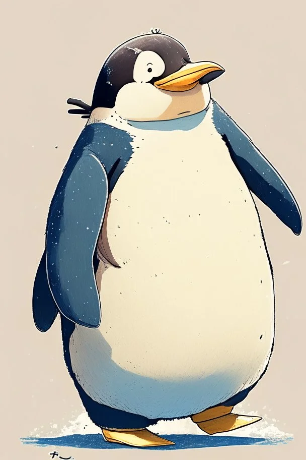 cheery penguin avatar full body in Hayao Miyazaki illustration