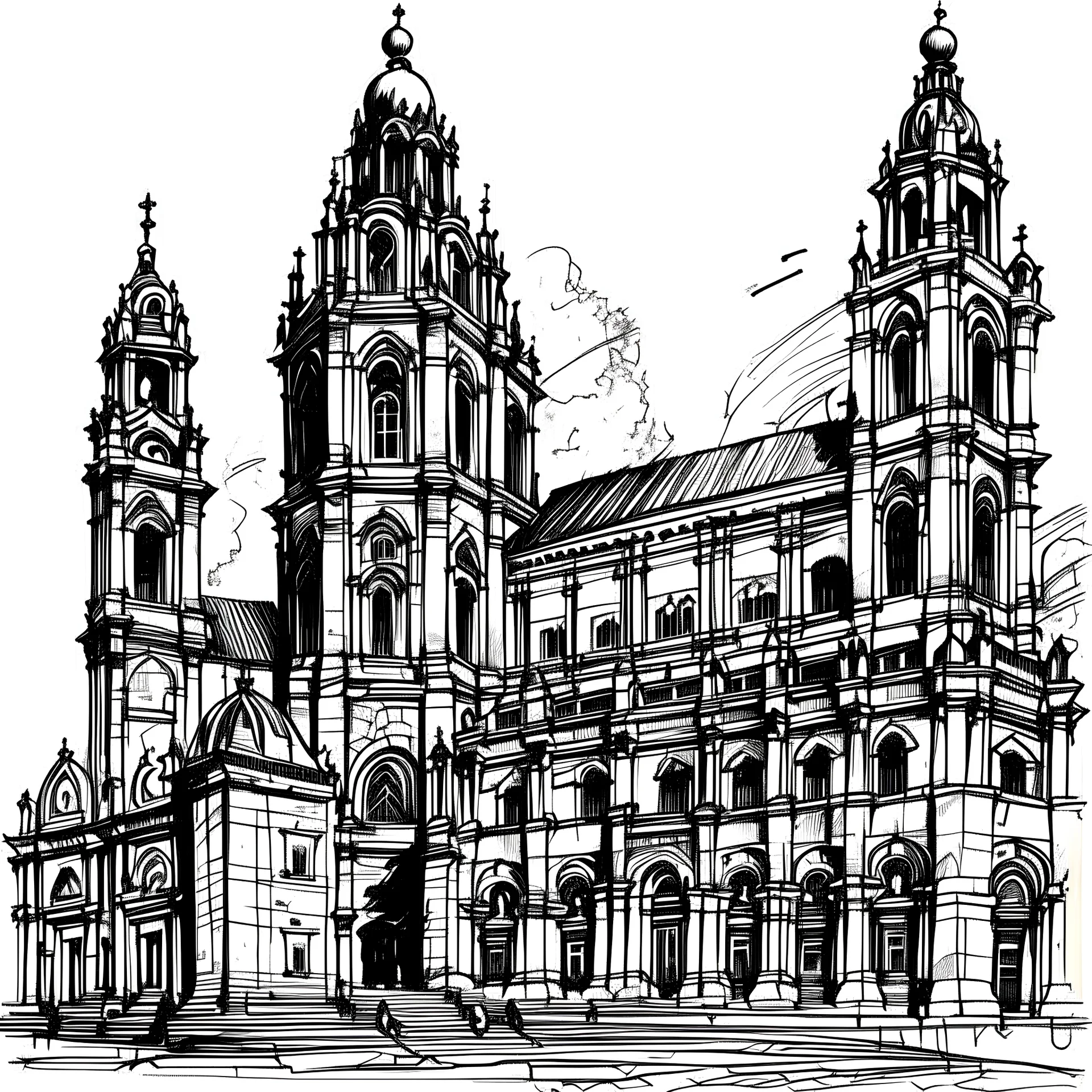 ink draw of santiago de compostela cathedral