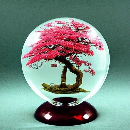 large glass globe with ultra-fine detailed cherry blossom tree growing out of the globe, broken glass, red and gold tablecloth, beautiful, peaceful, gorgeous, flickering light, ornate, 8k, high-quality, fine-detail, intricate, digital art, brian froud, howard lyon, selina french, anna dittmann, annie stokes, Greg Rutowski