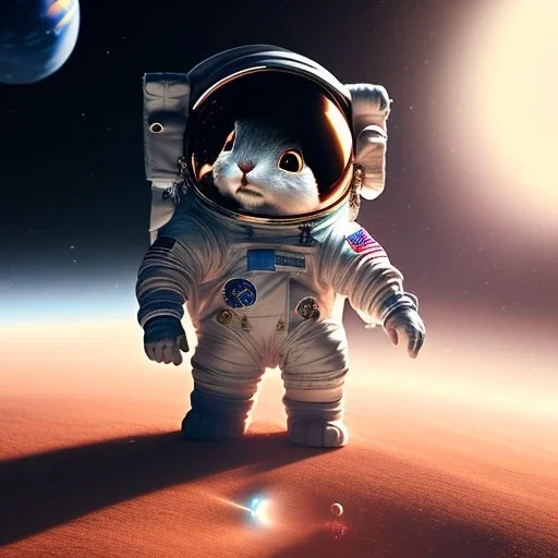 pixar style cute astronaut rabbit floating in space, full body, dramatic lighting, hyper realistic, unreal engine 5, 16k, background:space